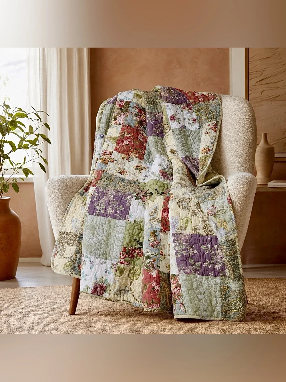 NEW Anthropologie Boho Multicolor Floral Throw Blanket Patchwork Quilt 50